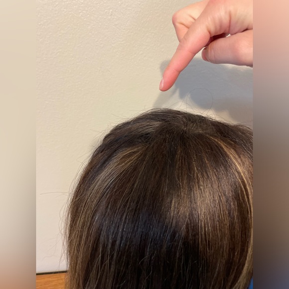 Human Hair Lace Front Part Wig Wig - Brown Brunette w/ Blonde Highlights - Picture 11 of 14